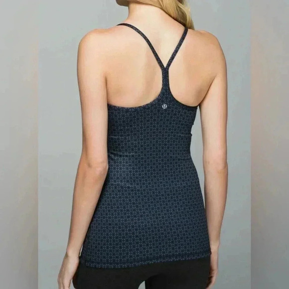 LULULEMON 8 Power Y Tank Luon Tri Geo Printed Inkwell Black Racerback Top - Picture 2 of 9